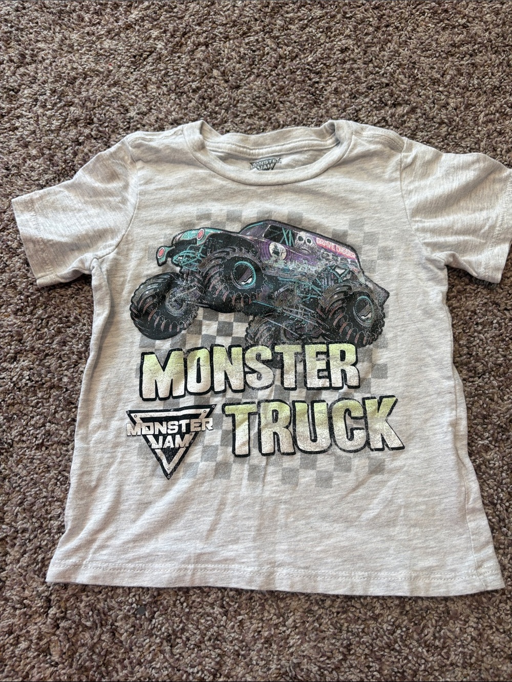 Monster Truck Graphic Tee - Light Gray Youth Short Sleeve